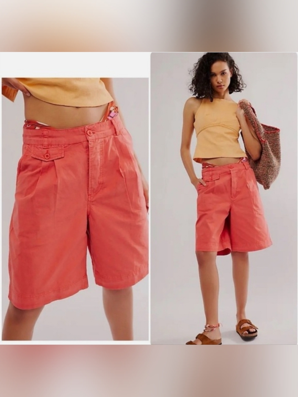 Free People Bermuda Style Trouser Shorts Salmon Size 4 Cotton Linen Blend